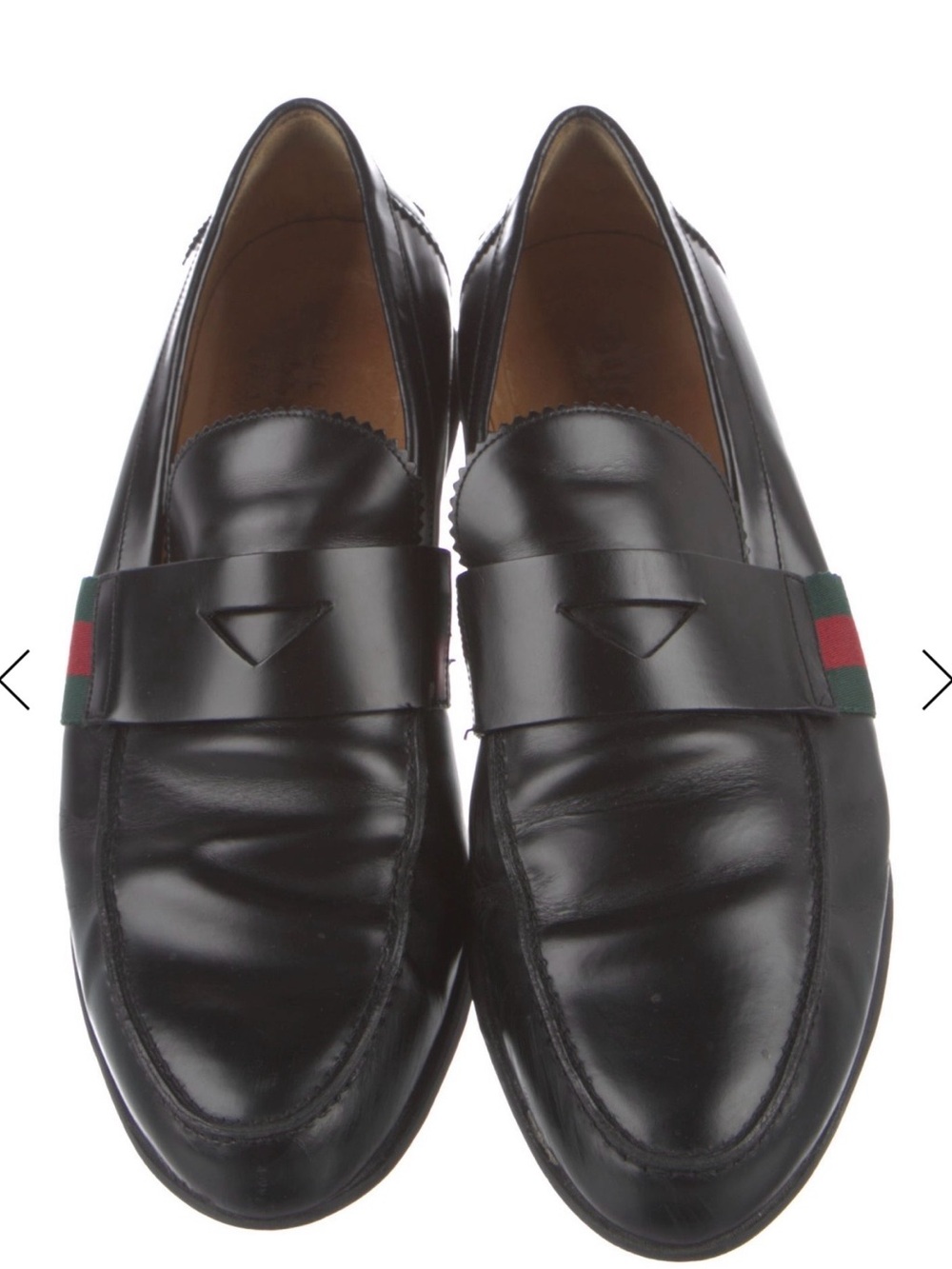 Gucci Black Leather Penny Loafers with Green & Red Web Detail
